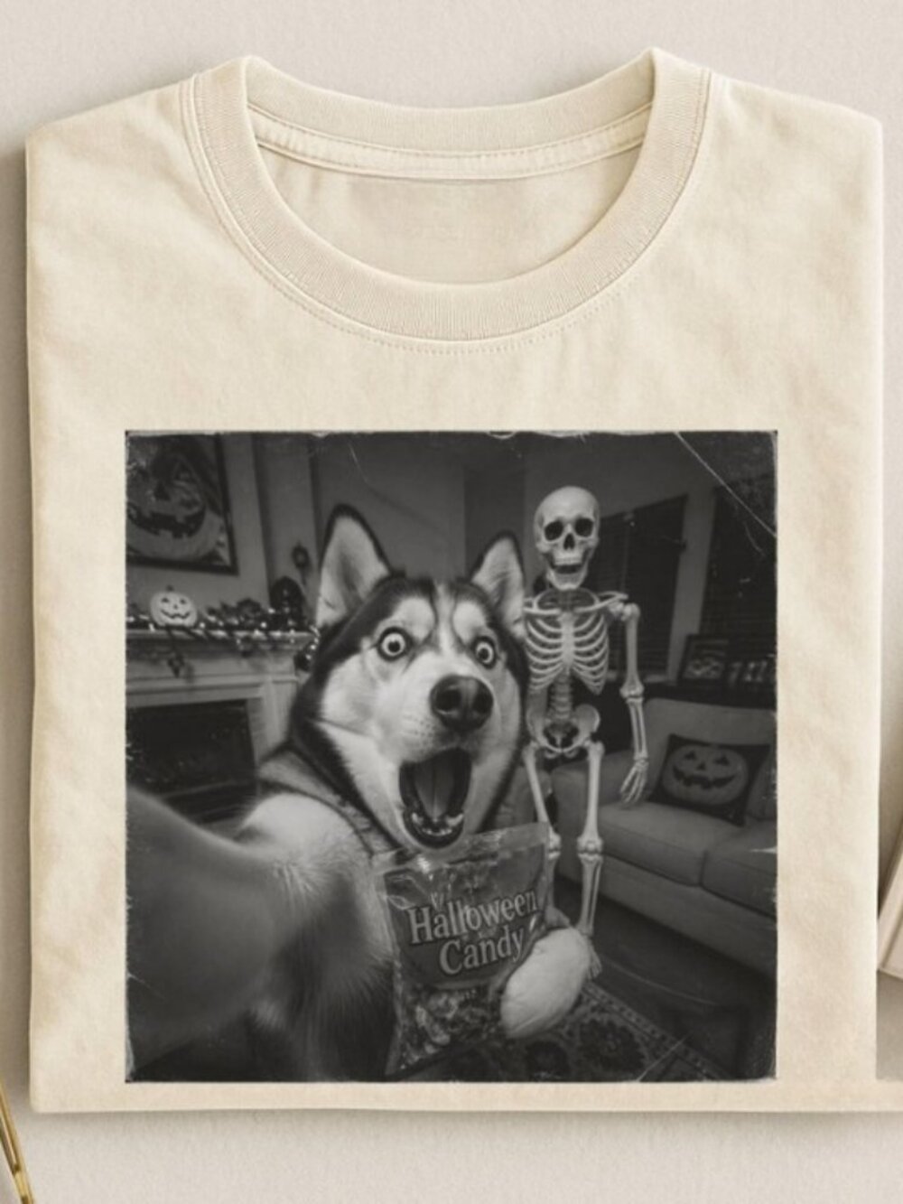 Halloween Husky T-Shirt, Spooky Huskies Shirt And Scary Skeleton Dogs Gifts - Picture 1 of 5